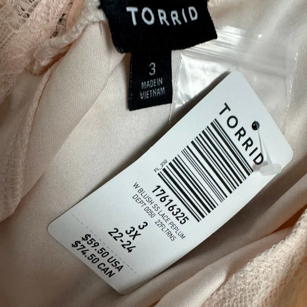 Torrid Women's Plus Size 3x Lace Peplum Blush Sleeveless Top NWT - Picture 5 of 8
